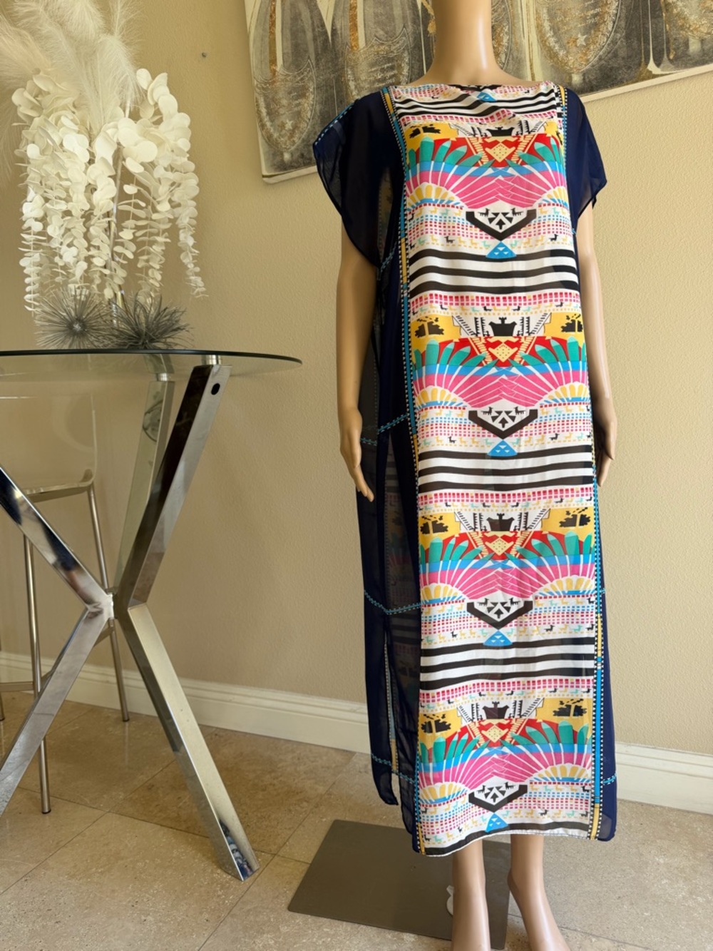 Bohemian Navy Multi-Color Printed Maxi coverups